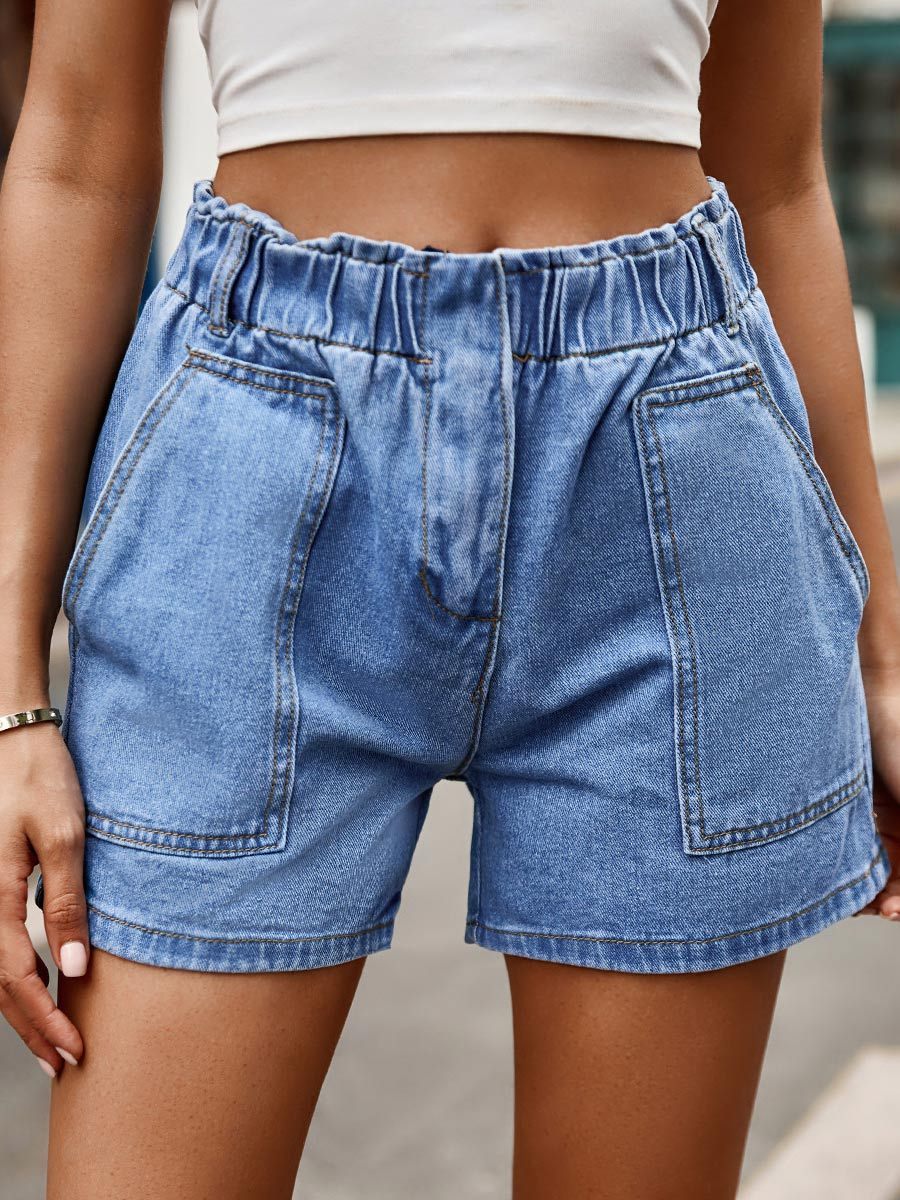 Women's Retro Elastic Waist Washed Casual Denim Shorts