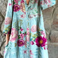 Women's Rose Floral Print Elegant Simple Shirt Cotton and Linen Dress