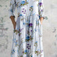 Women's Elegant Ink Painting Floral Pattern Cotton and Linen Dress with Pockets