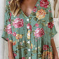 Women's Elegant Rose Floral Print Cotton and Linen Dress