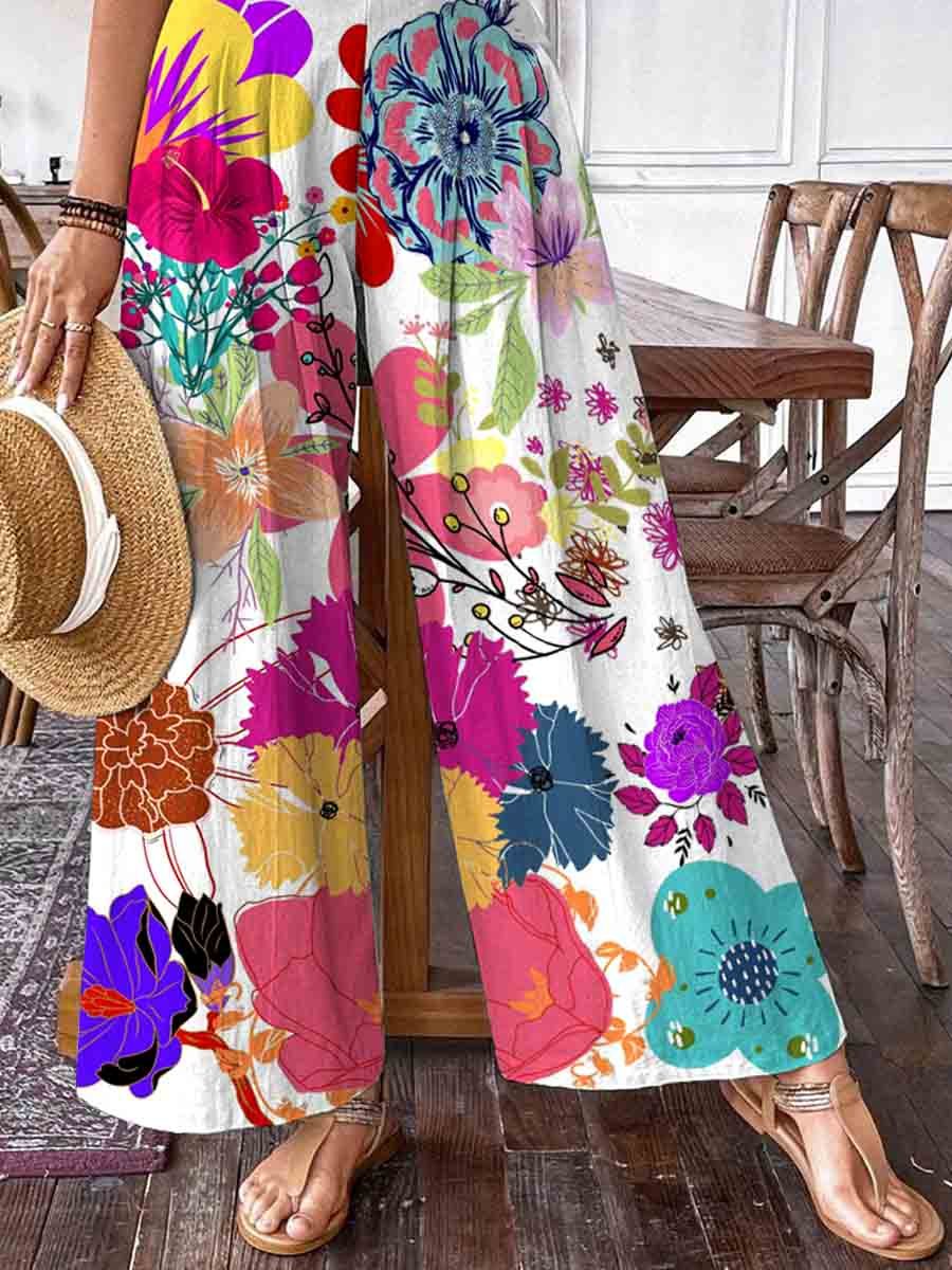 Women's  Floral Print Wide Leg Pants