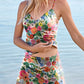 Women’s V-neck Floral Print Suspender Skirt Tankini Set Swimsuit