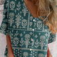 Women's Elegant Vintage Floral Pattern Shirt Style Cotton and Linen Top