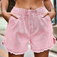 Raw Edge Bud Denim Elastic Waist Shorts