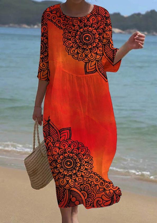 Women's Bohemian Floral Print Resort Dress