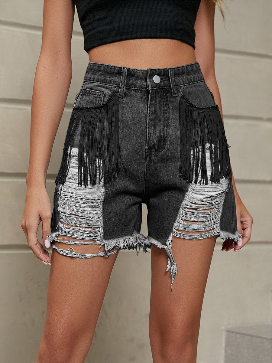 Women's Statement Fringed Washed Denim Shorts