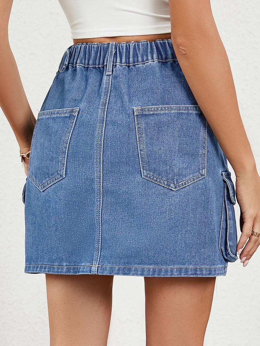 Women's Distressed Adjustable Waist Denim Skirt