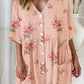 Women's Elegant Rose Floral Pattern V-Neck Cardigan Cotton and Linen Dress