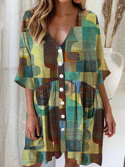 Women's Vintage Art Bohemian Geometric Pattern Dress