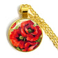 Stylish Poppy Pattern Glass Round Gold Necklace