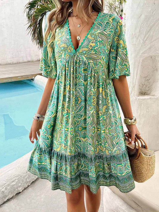 Women's Botanical Print V-Neck Dress