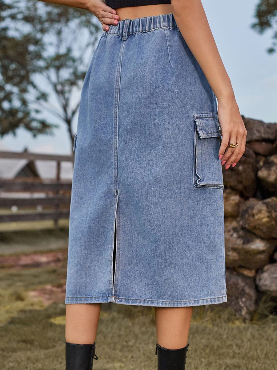 Women's Work Wear Washed Denim Skirt