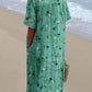 Women's Seaside Resort Floral Pattern Cotton and Linen Dress