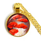 Stylish Poppy Pattern Glass Round Gold Necklace