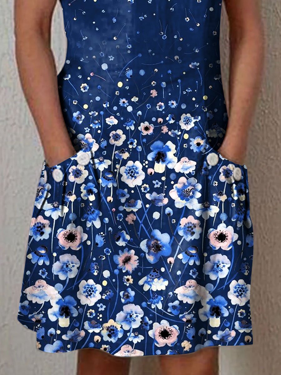 Women's Floral Art Casual Cotton Dress