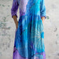 Women's Artistic Color Gradient V-neck Cotton And Linen Dress