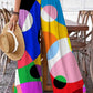 Women's Pop Art Geometric Rainbow Color Pattern Cotton And Linen Pants