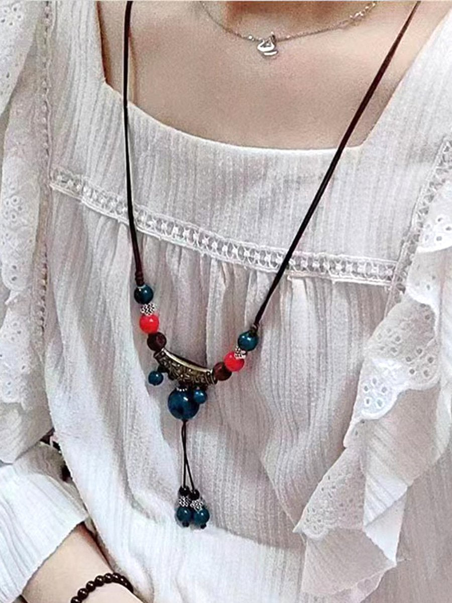 Women's Ethnic Vintage Ceramic Beaded Necklace