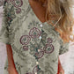 Women's Elegant Resort Boho Pattern Shirt Style Cotton and Linen Top