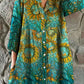 Women's Vintage  Sumflower Floral Pattern Shirt Style Cotton and Linen Dress