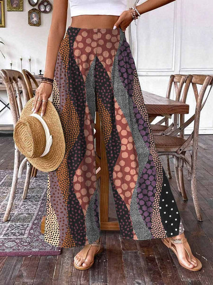 Women's Retro Irregular Polka Dot Print Pattern Cotton Wide Leg Pants