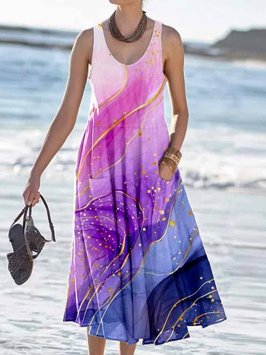 Women's Colorful Inkjet Pattern Printed Vest With Pockets Vacation Casual Dress