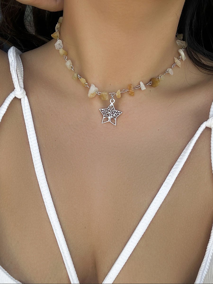 Hot Girl Style Dopamine Colored Irregular Stone Collarbone Necklace