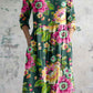 Women's Vintage Elegant Floral Pattern Cotton and Linen Dress with Pockets