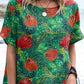 Women's Tropical Poppy Floral Crew Neck Cotton and Linen Top