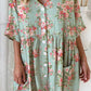 Women's Elegant Rose Floral Pattern Shirt Style Cotton and Linen Dress