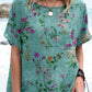 Women's Elegant Floral Print Cotton and Linen Top