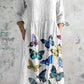 Women's Summer Butterfly Pattern Cotton And Linen Dress