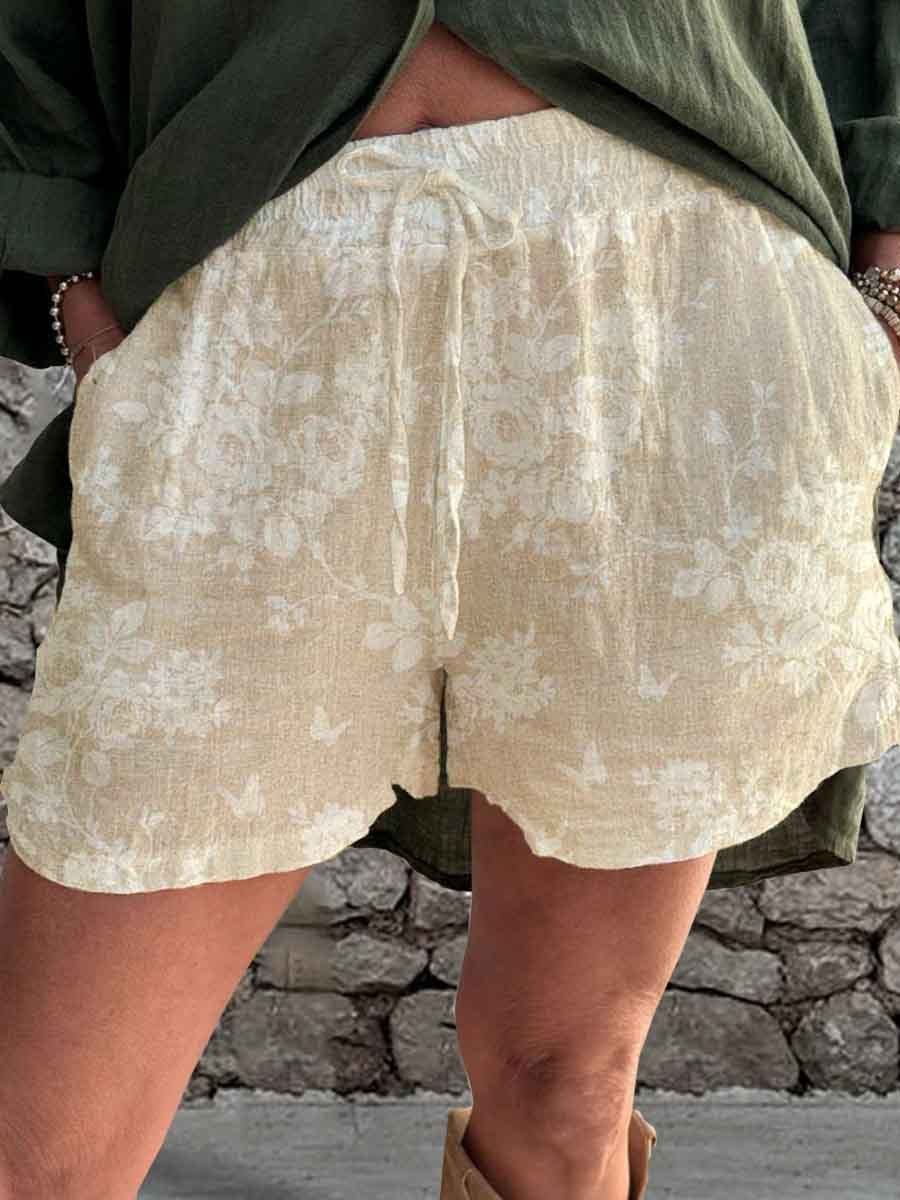 Women's Summer Elegant SimpleFloral Linen Strappy Shorts