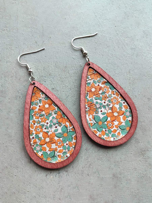 Women's Bohemian Print Thanksgiving Tear Drop Cork Earrings