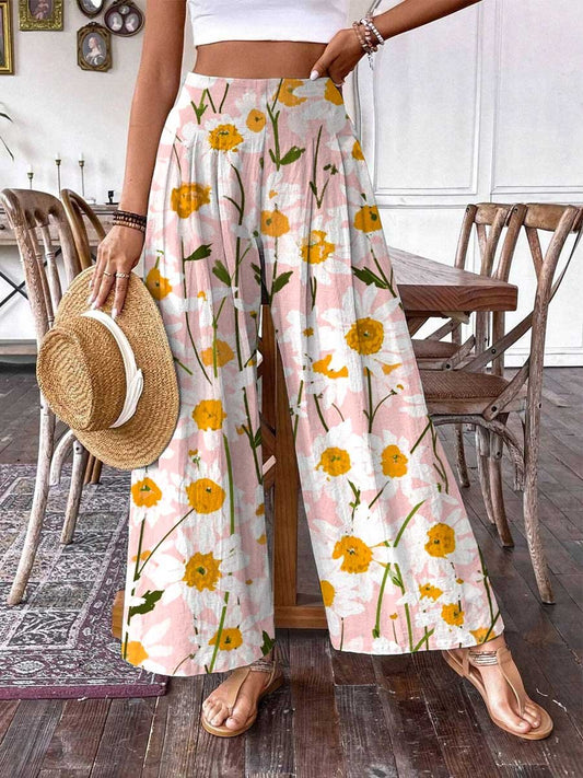 Women's Floral Print Graphic Cotton Wide Leg Pants