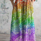 Women's Summer Rainbow Bohemian Pattern Cotton and Linen Dress