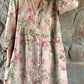 Women's Rose Floral Print Elegant Simple Shirt Cotton and Linen Dress