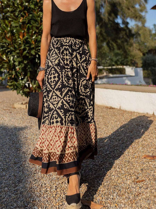 Women's Printed Spliced Loose Skirt