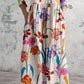 Women's Art Hand-Painted Floral V-Neck Cotton Dress