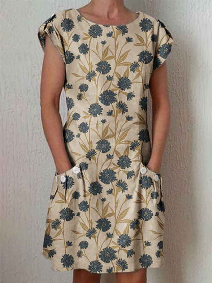 Women's Elegant Floral Pattern Crew Neck Dress