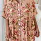 Women's Elegant Rose Floral Pattern V-Neck Cardigan Cotton and Linen Dress