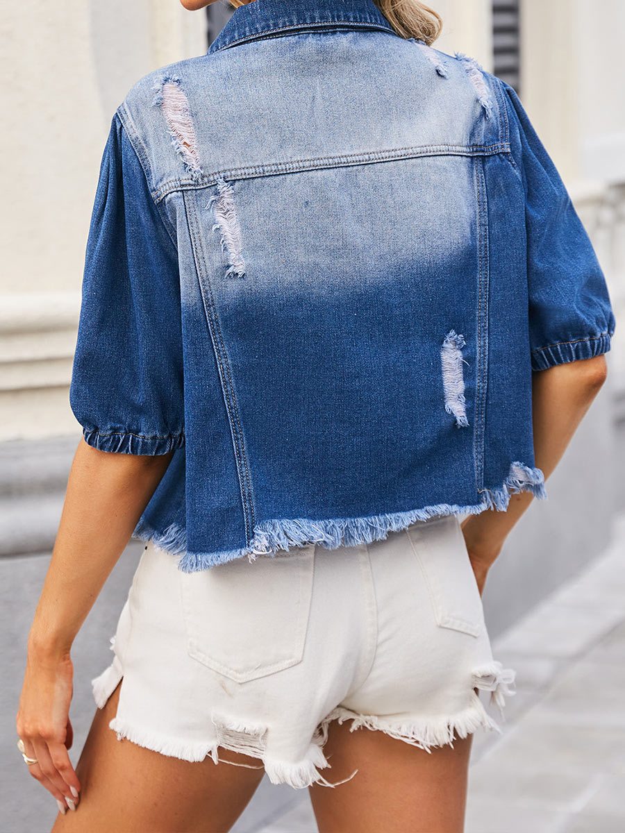 Women's Distressed Casual Denim Jacket Top