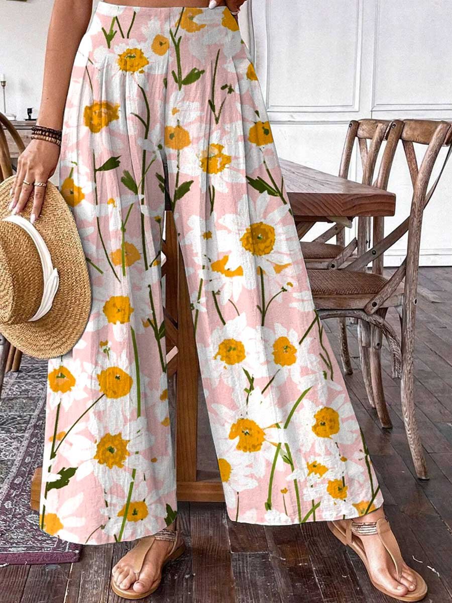 Women's Floral Print Graphic Cotton Wide Leg Pants