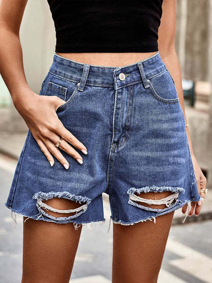 Women's Ripped Raw Edge Denim Casual Shorts