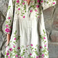 Women's Floral Art Print Cotton and Linen Shirt Dress