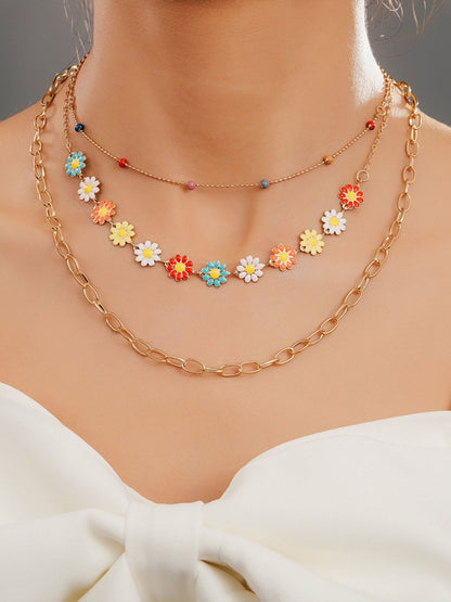 Retro Simple Ethnic Style Colorful Daisy Necklace