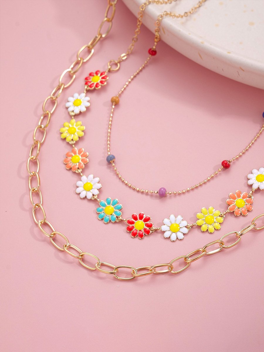 Retro Simple Ethnic Style Colorful Daisy Necklace