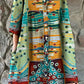 Women's Retro Art Geometric Texture Pattern Shirt Style Cotton And Linen Dress