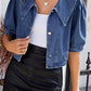 Women's Distressed Navy Neck Denim Jacket Top