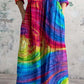 Women's V-Neck Rainbow Gradient Pattern Dress With Pockets